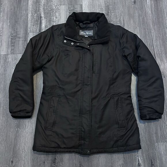 Women's Eddie Bauer Goose Down Parka Coat Size Medium Black Jacket Winter Warm - Picture 1 of 10